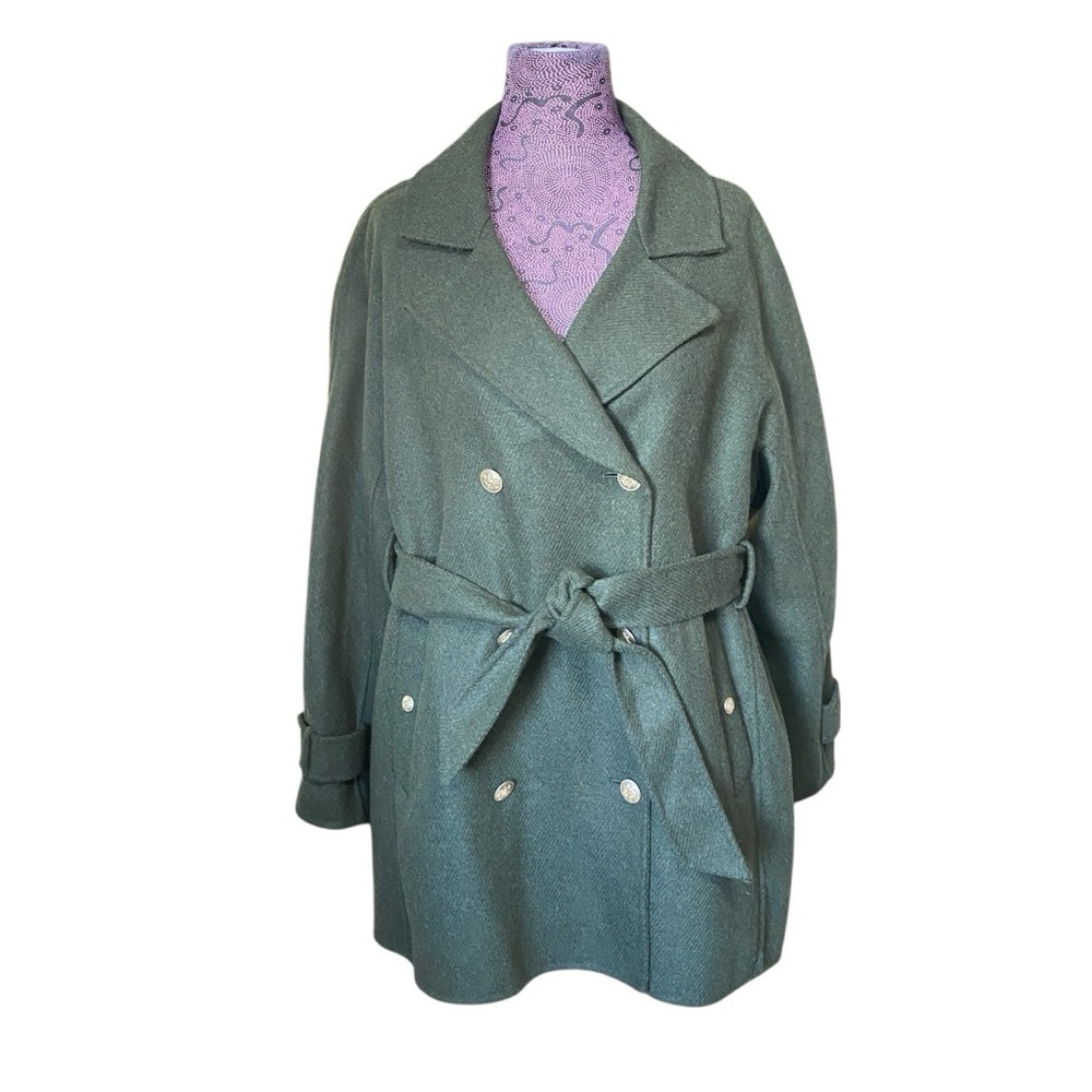 J. Crew Green Double-Breasted Trench Coat Nello Gori Wool Blend